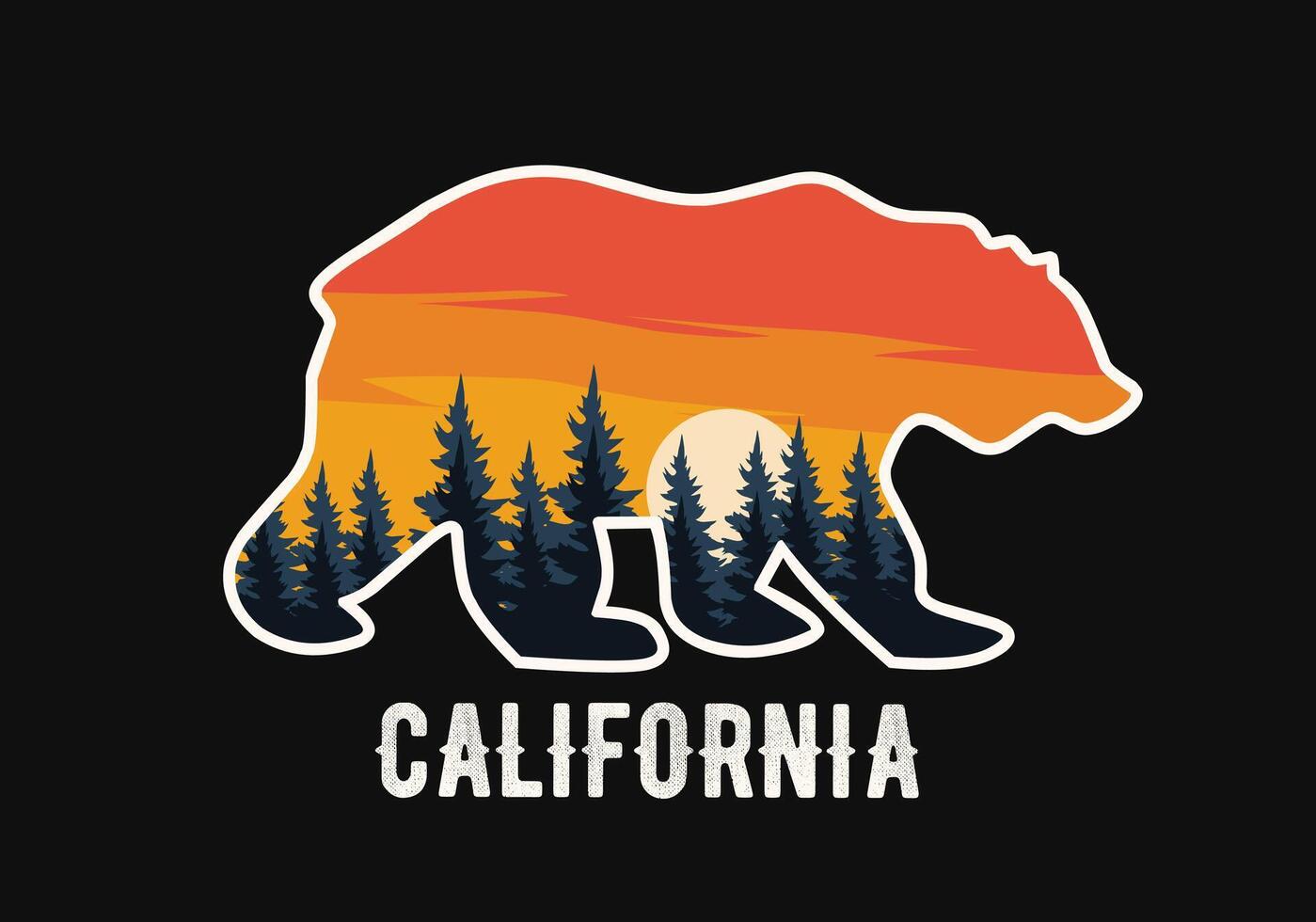 California bear with forest silhouette perfect for print, apparel, sticker, etc vector