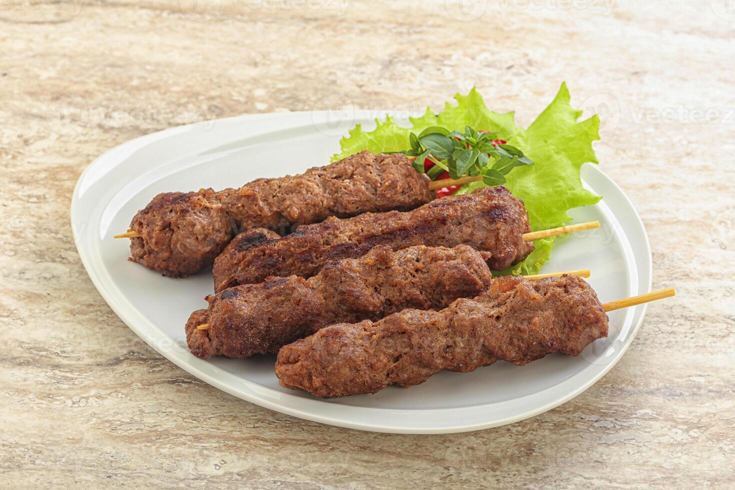 Beef kebab skewer minced meat photo