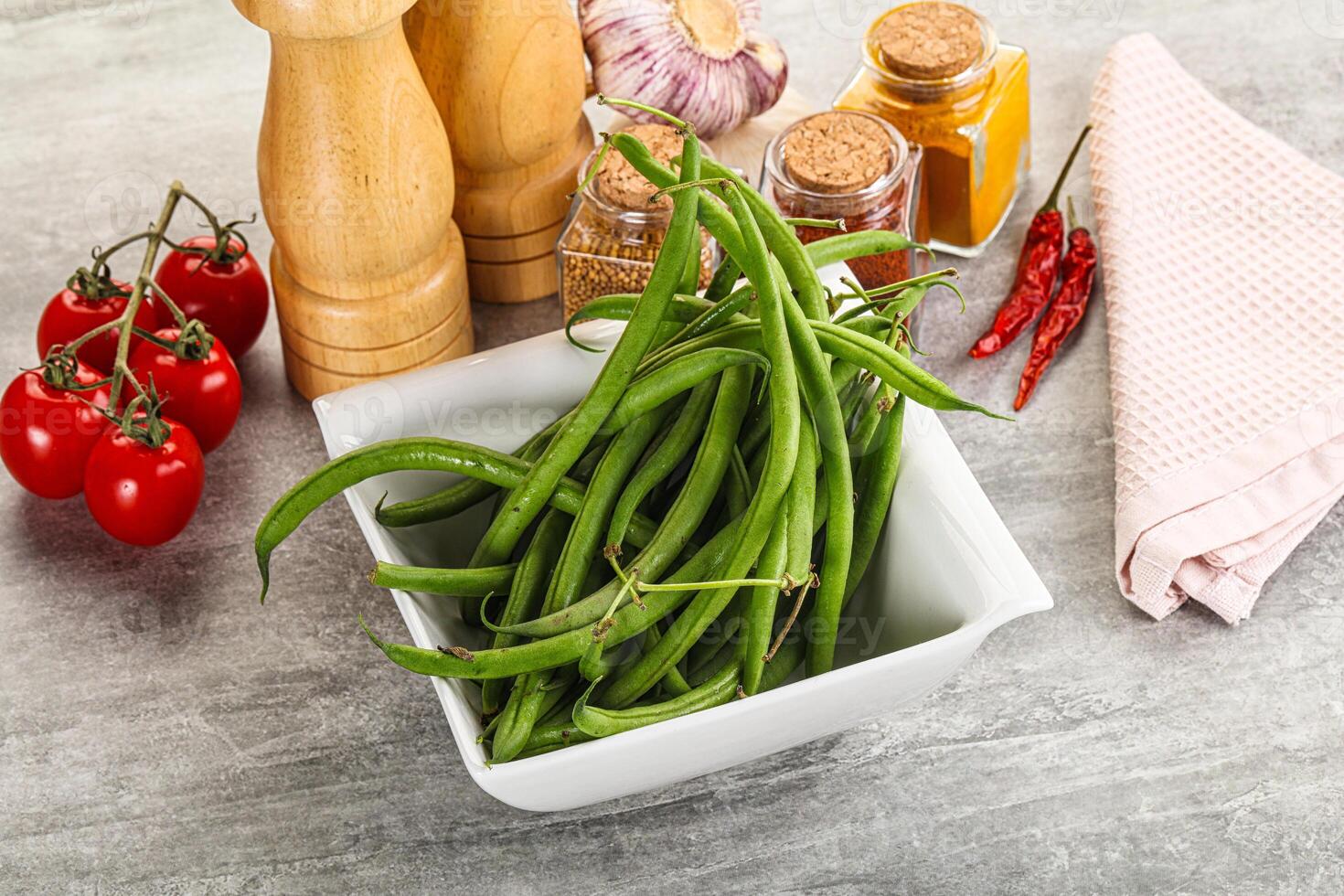 Raw green bean string uncooked photo
