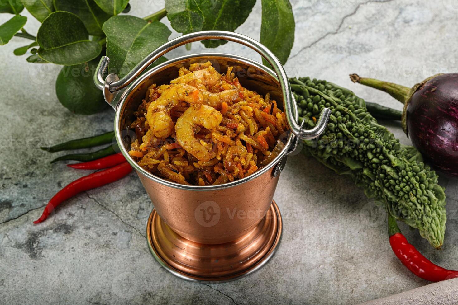 Indian cuisine - briani with prawns photo