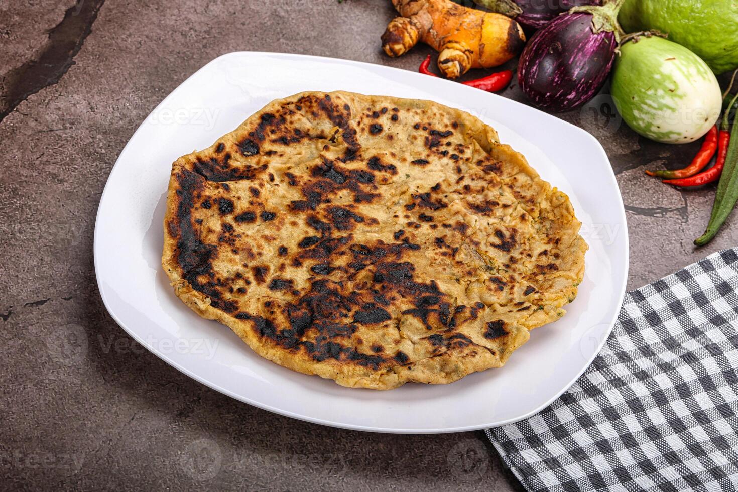 Indian cuisine stuffed Aloo paratha photo