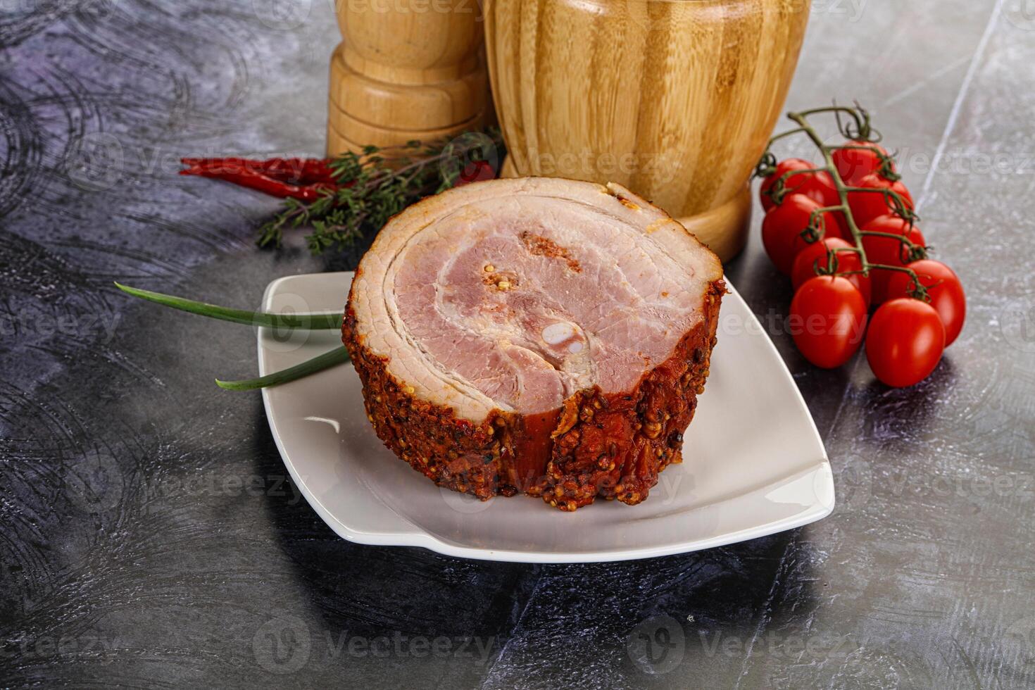 Tasty and fat smoked pork belly photo