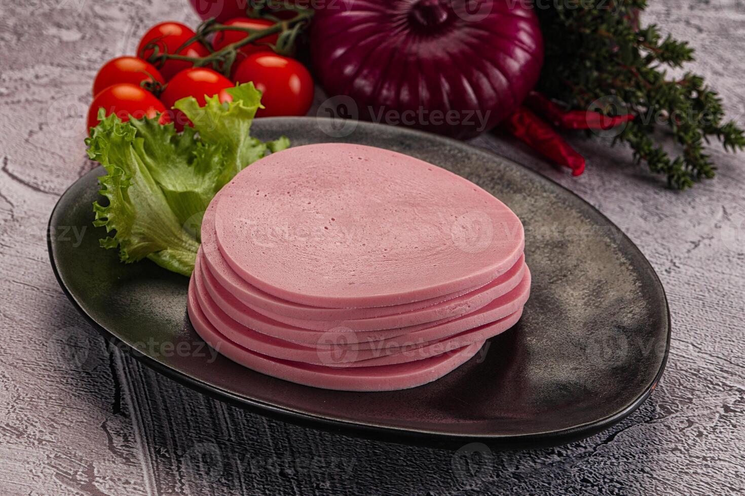 Boiled pork sliced sausage stack photo