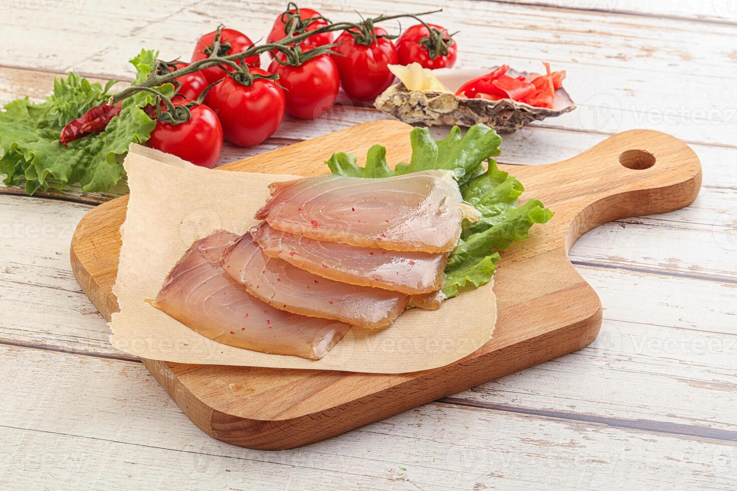 Sliced salted marlin fish carpaccio photo