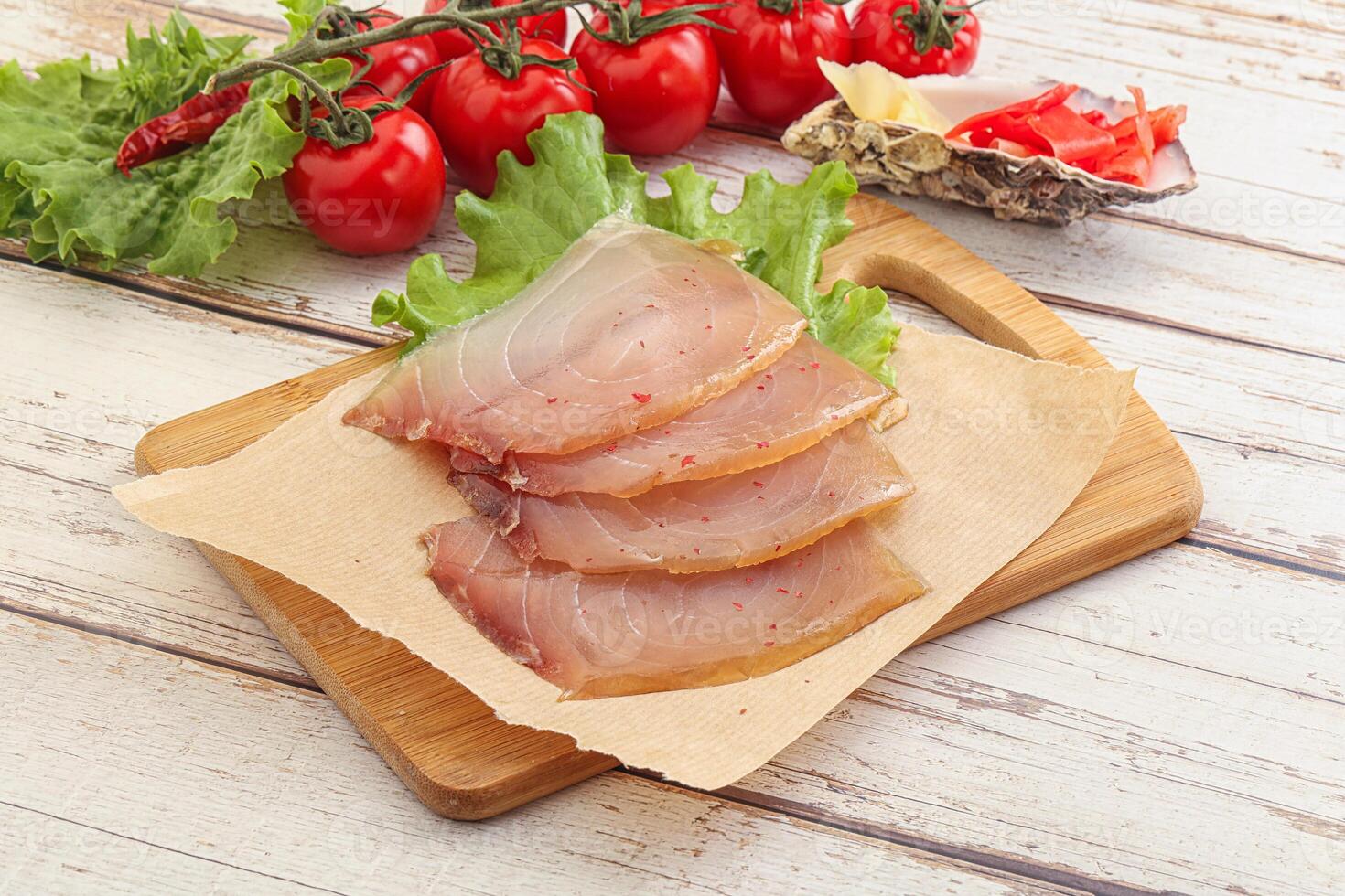 Sliced salted marlin fish carpaccio photo