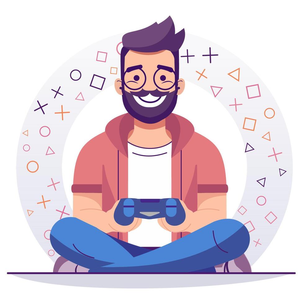 Guy playing game console vector