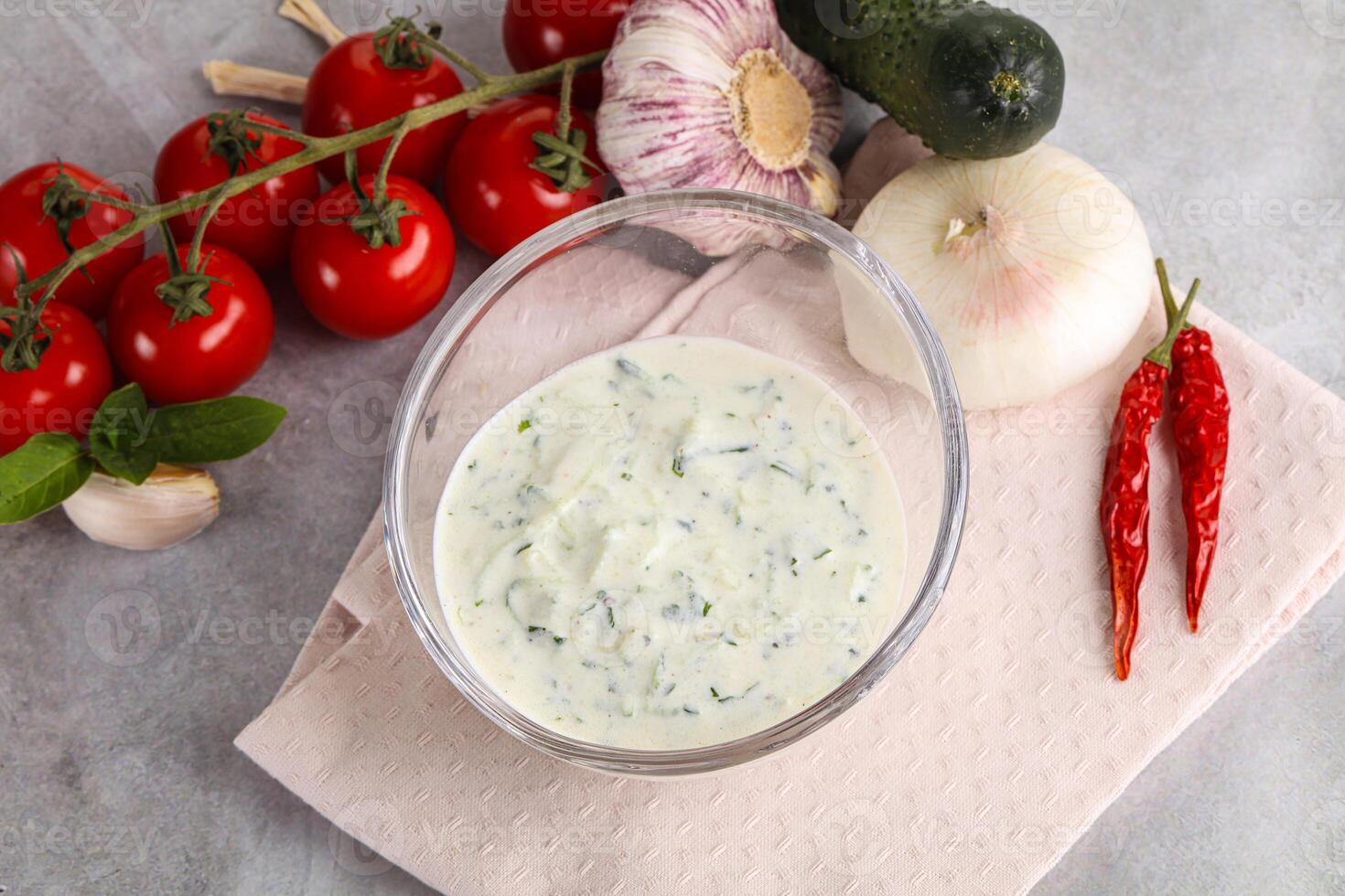 Traditional delicious appetizer greek tzatziki Turkish name cacik photo