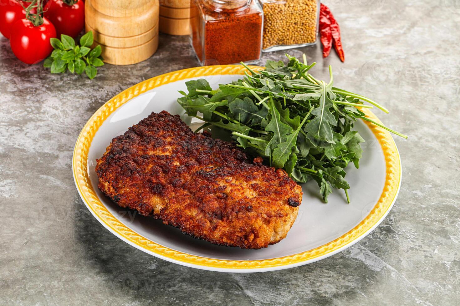 Tasty roasted breaded meat schnitzel photo