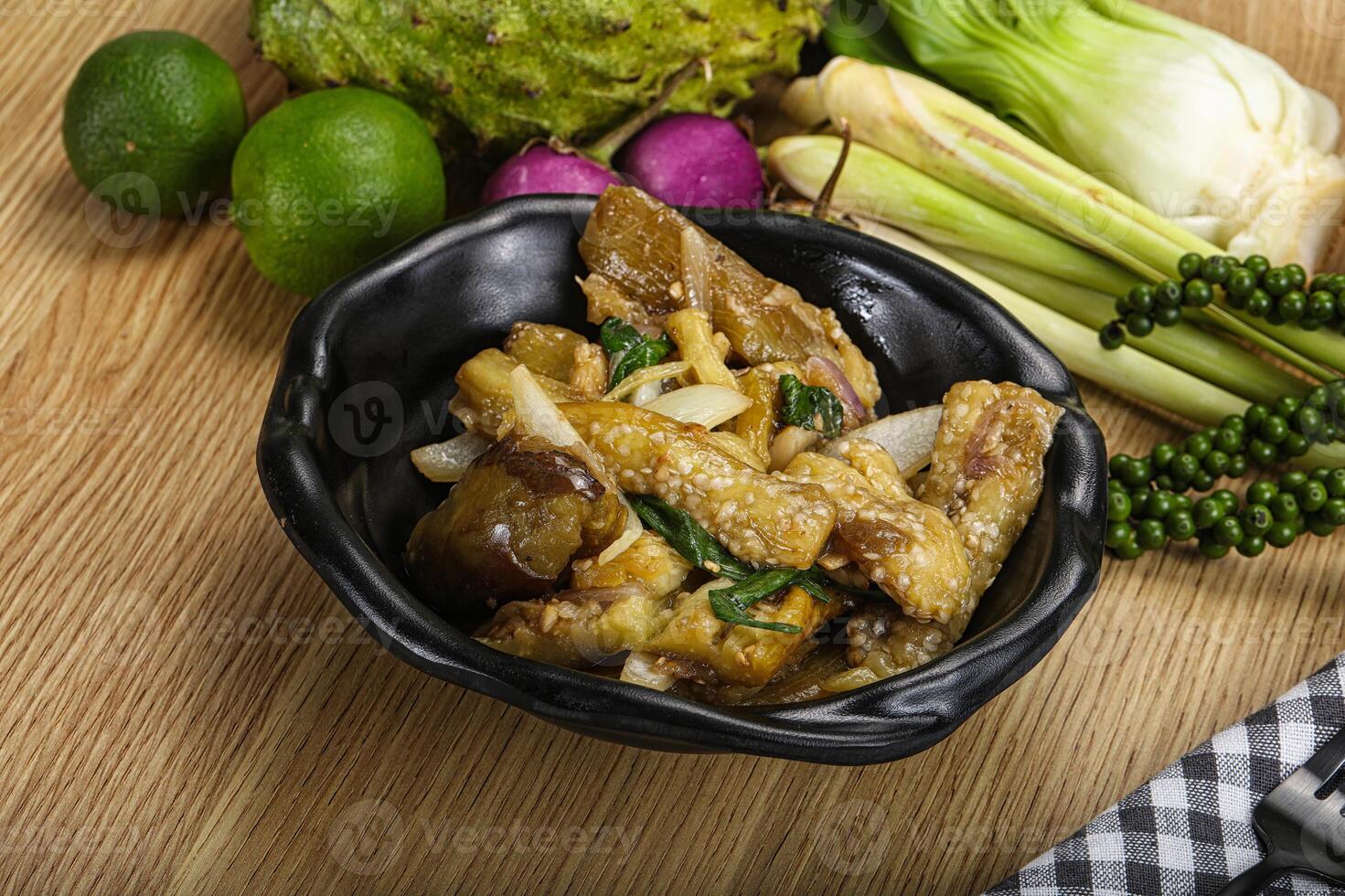 Roasted Thai eggplant with onion photo