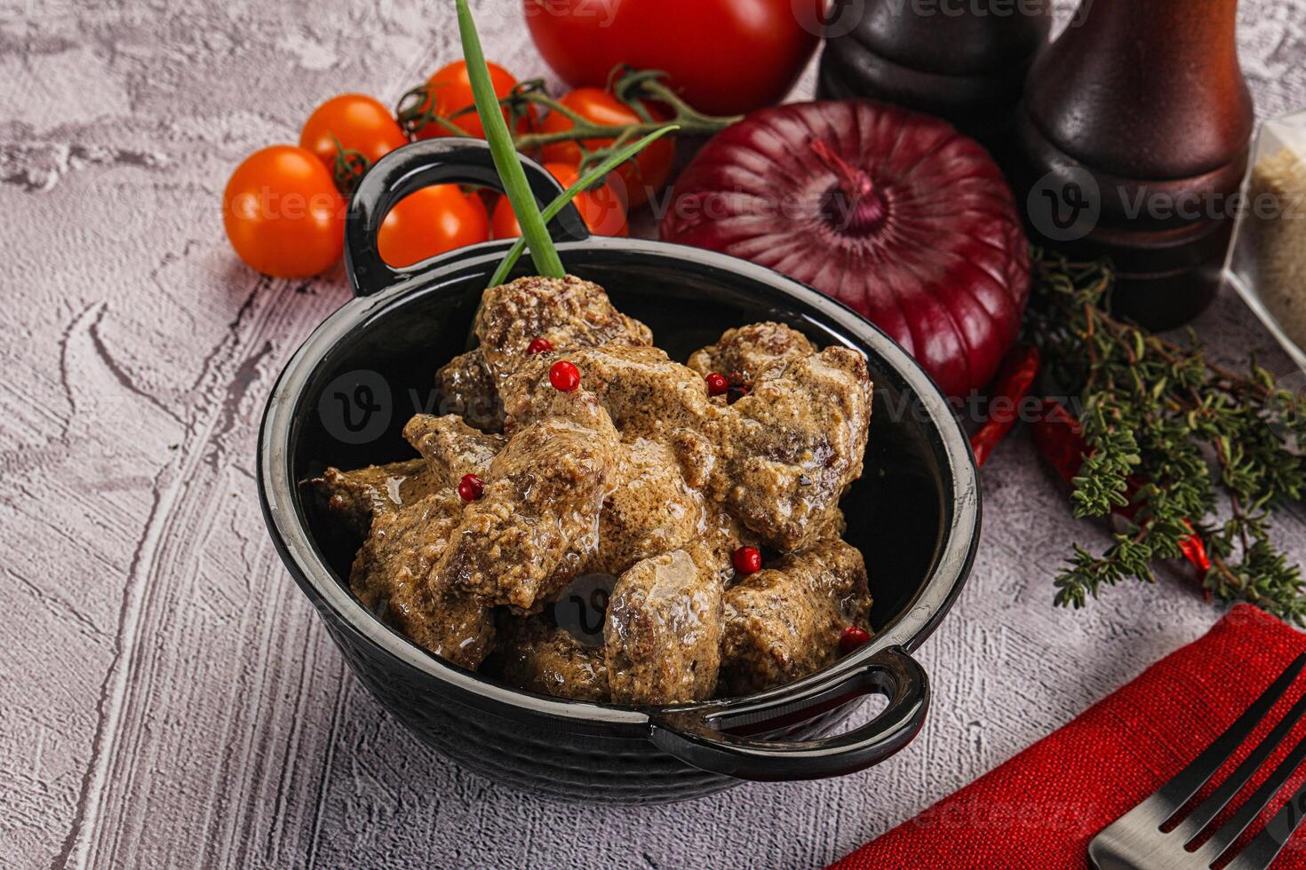 Beef liver with cream sauce photo