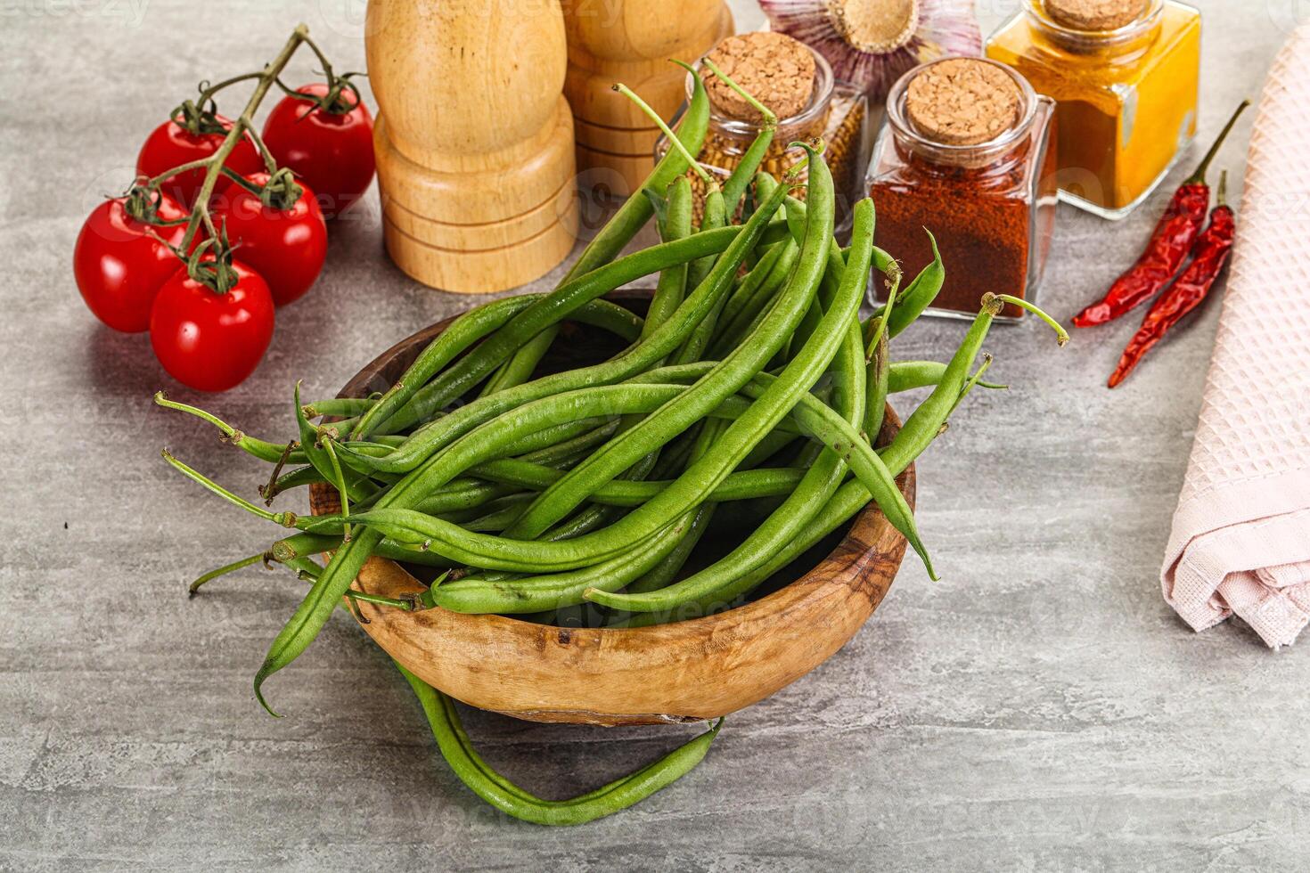Raw green bean string uncooked photo