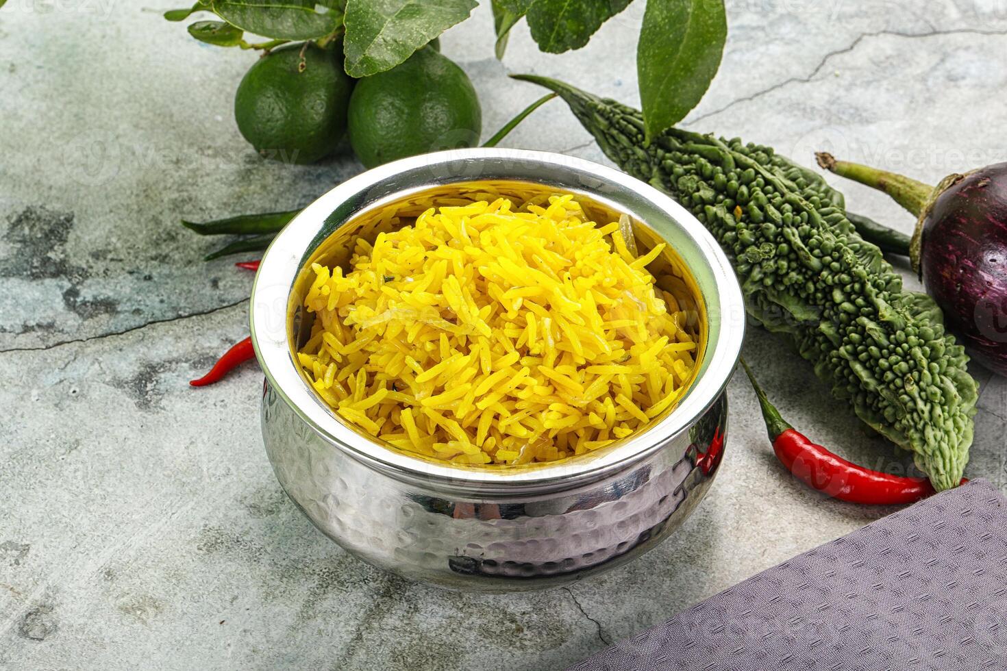 Indian cuisine - Lemon rice with spices photo