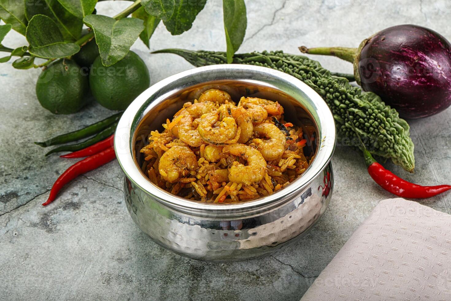 Indian cuisine - briani with prawns photo