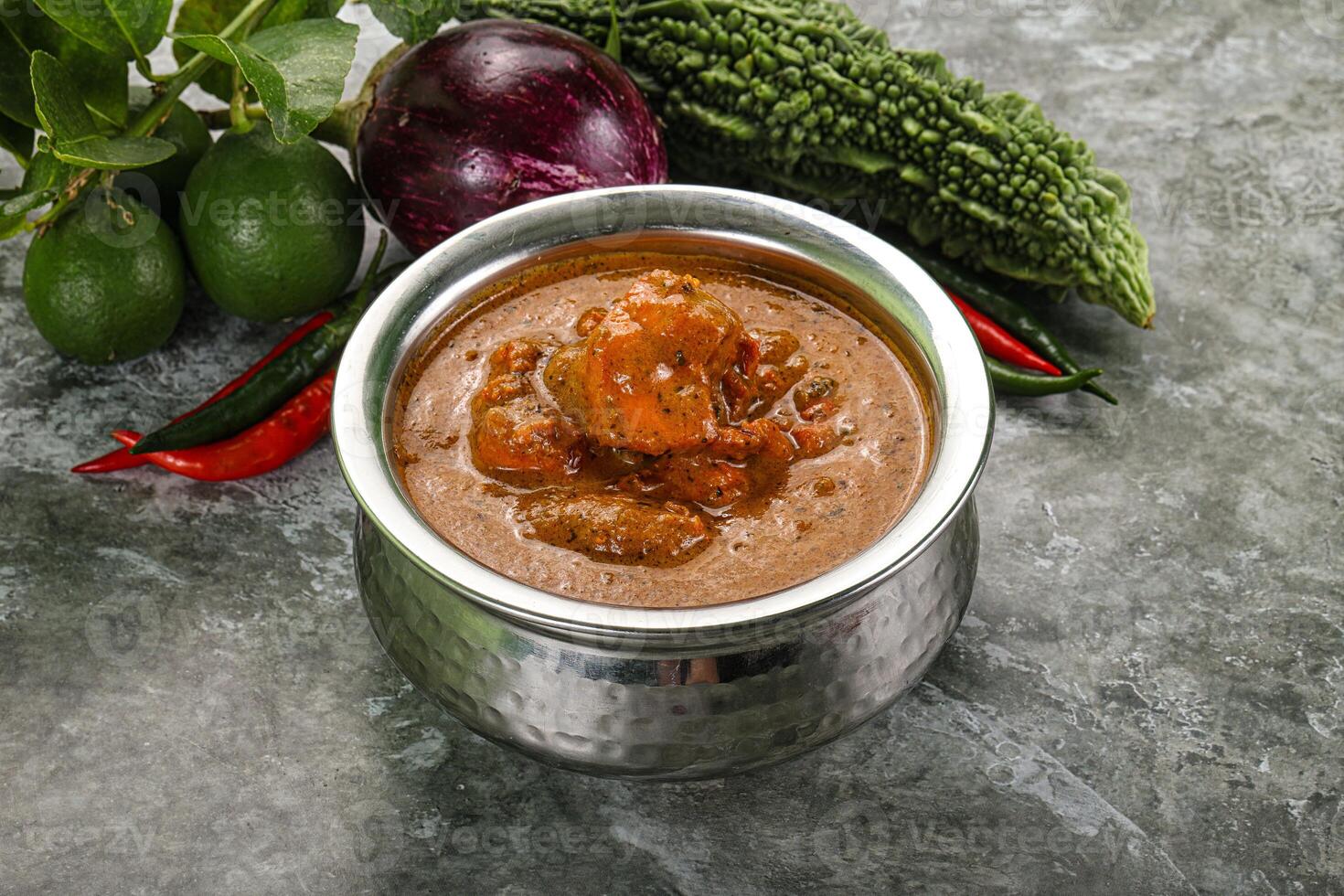 Indian cuisine - chicken curry with spices photo