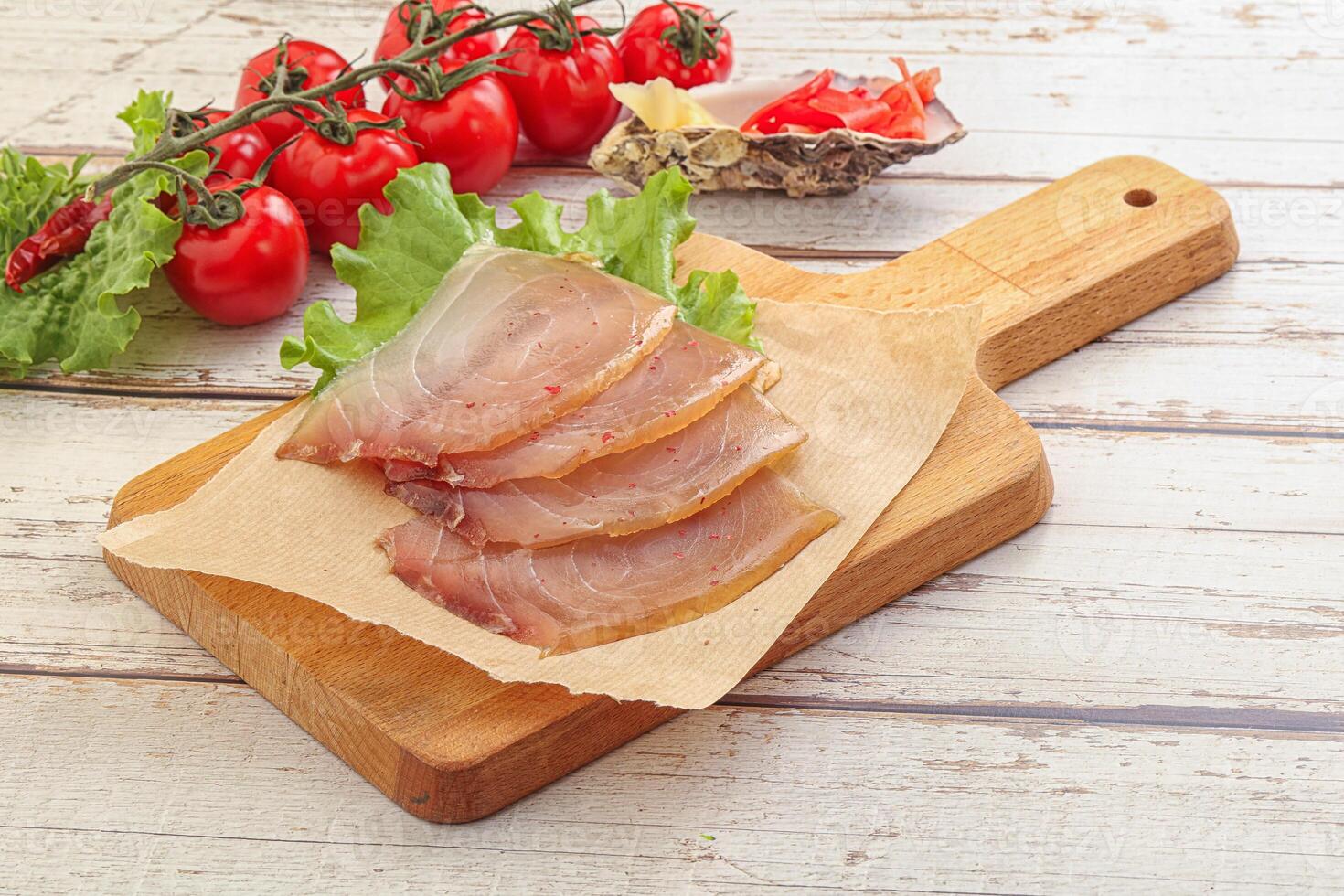 Sliced salted marlin fish carpaccio photo