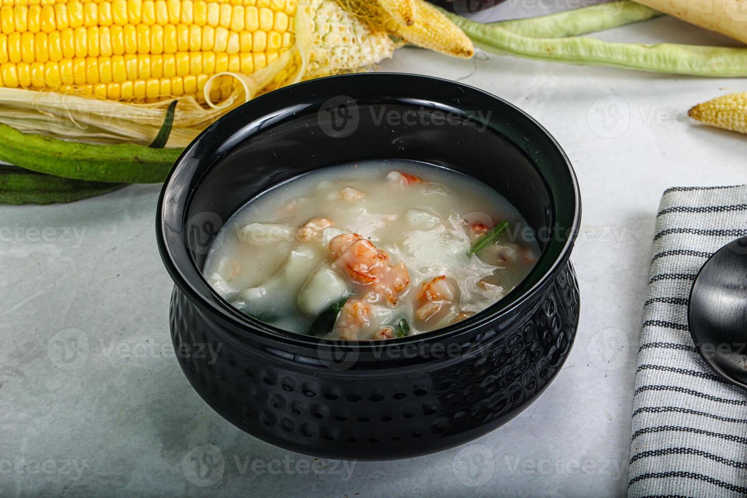 Soup with prawn and noodle photo