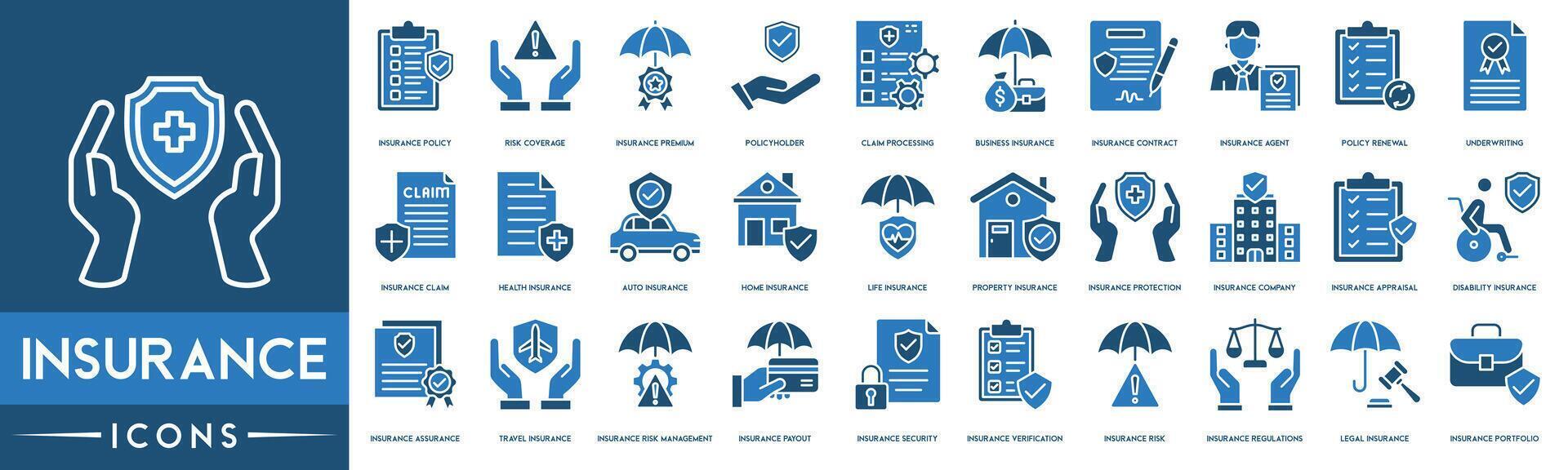Insurance icon. Insurance Policy, Risk Coverage, Insurance Premium, Policyholder, Claim Processing, Business Insurance icon vector