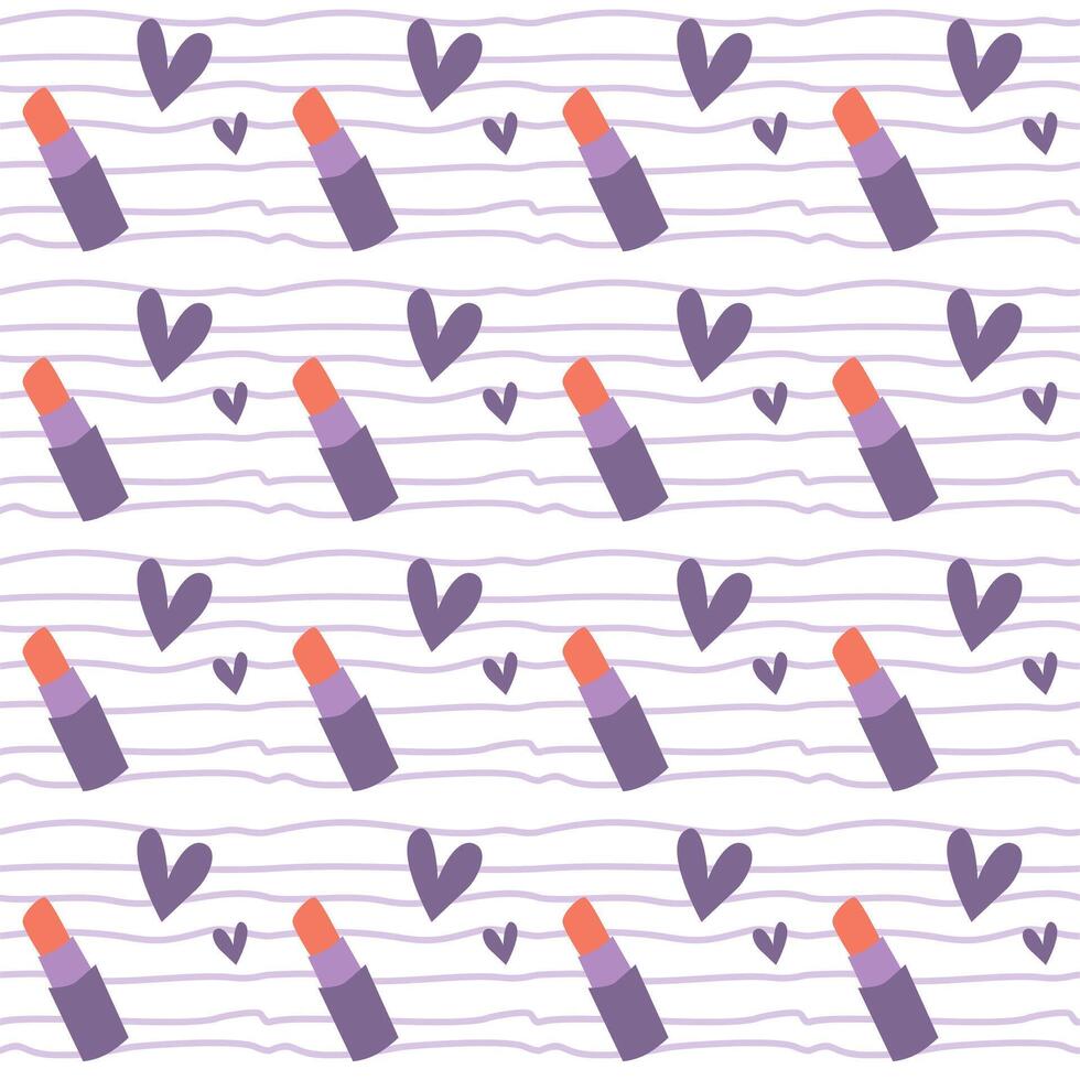 cute lipstick and purple love seamless pattern design background vector