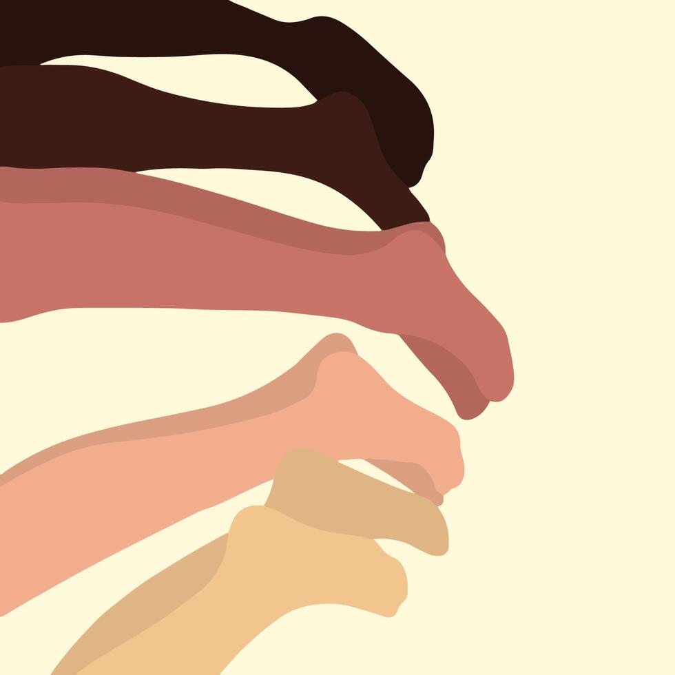 Different Skin Colors Legs on Beige Background. Hand Drawn Flat Illustration. vector