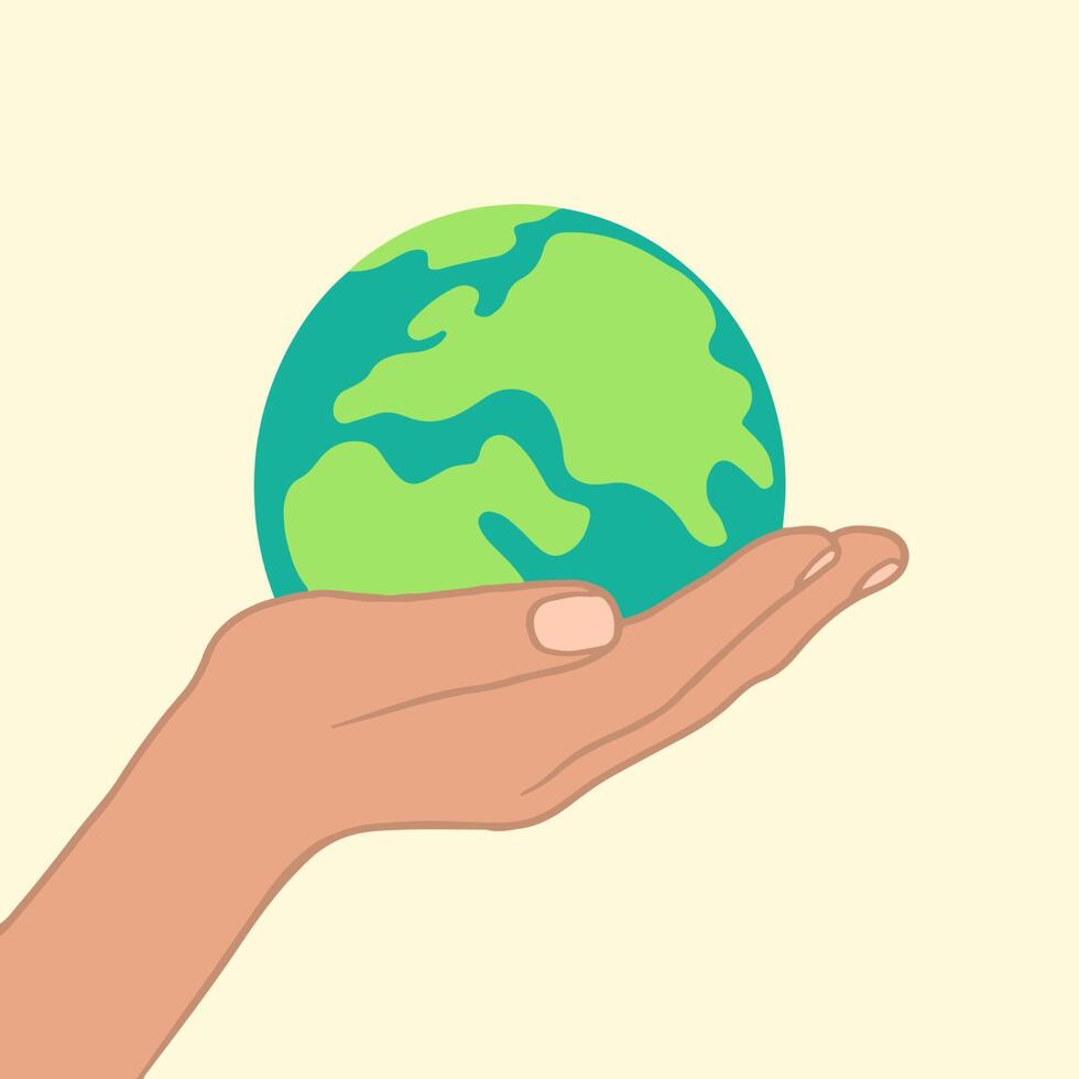Hand of People with Different Skin Colors Holding Earth Globe Icon Symbol. Flat Illustration. vector