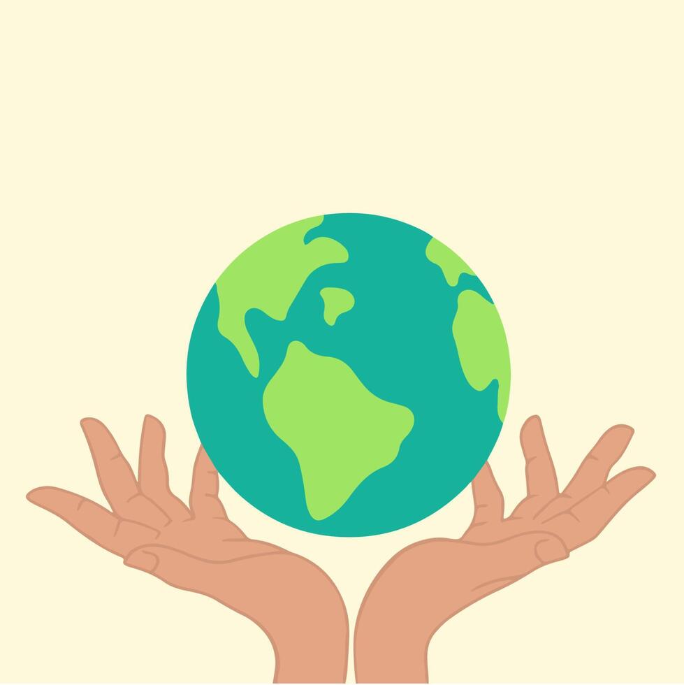 Hand of People with Different Skin Colors Holding Earth Globe Icon Symbol. Flat Illustration. vector