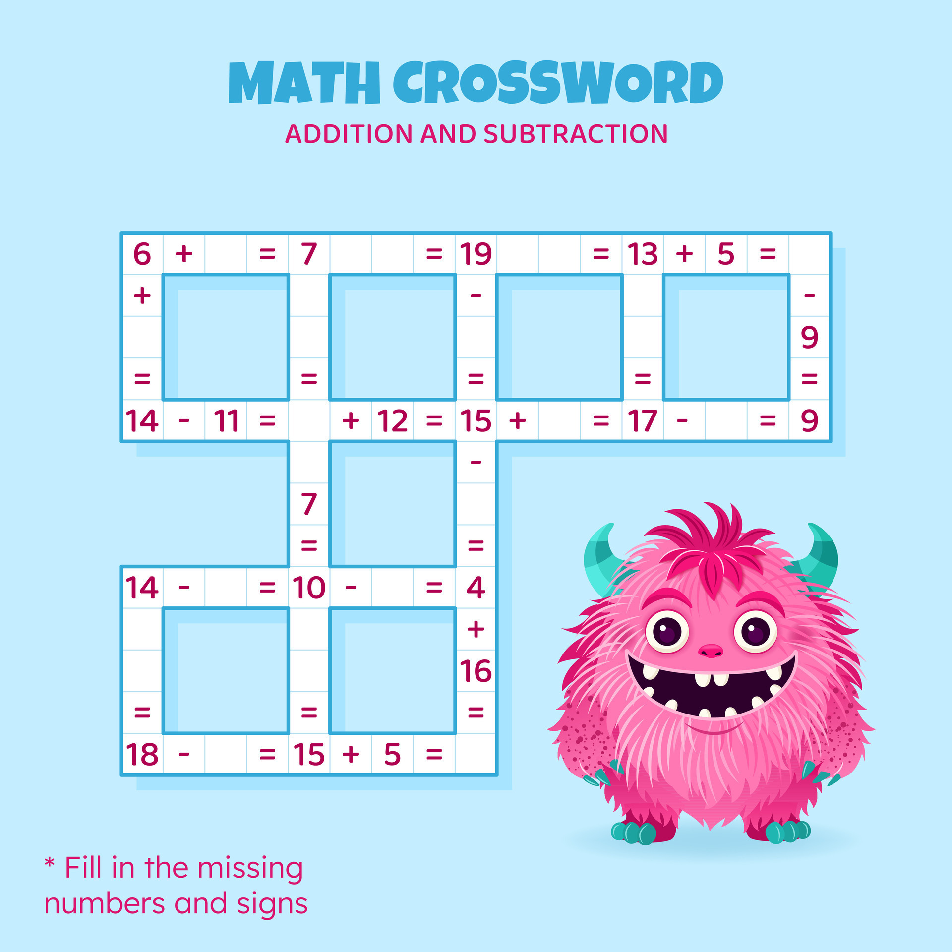 Math Crossword puzzle for kids Addition and subtraction Counting up