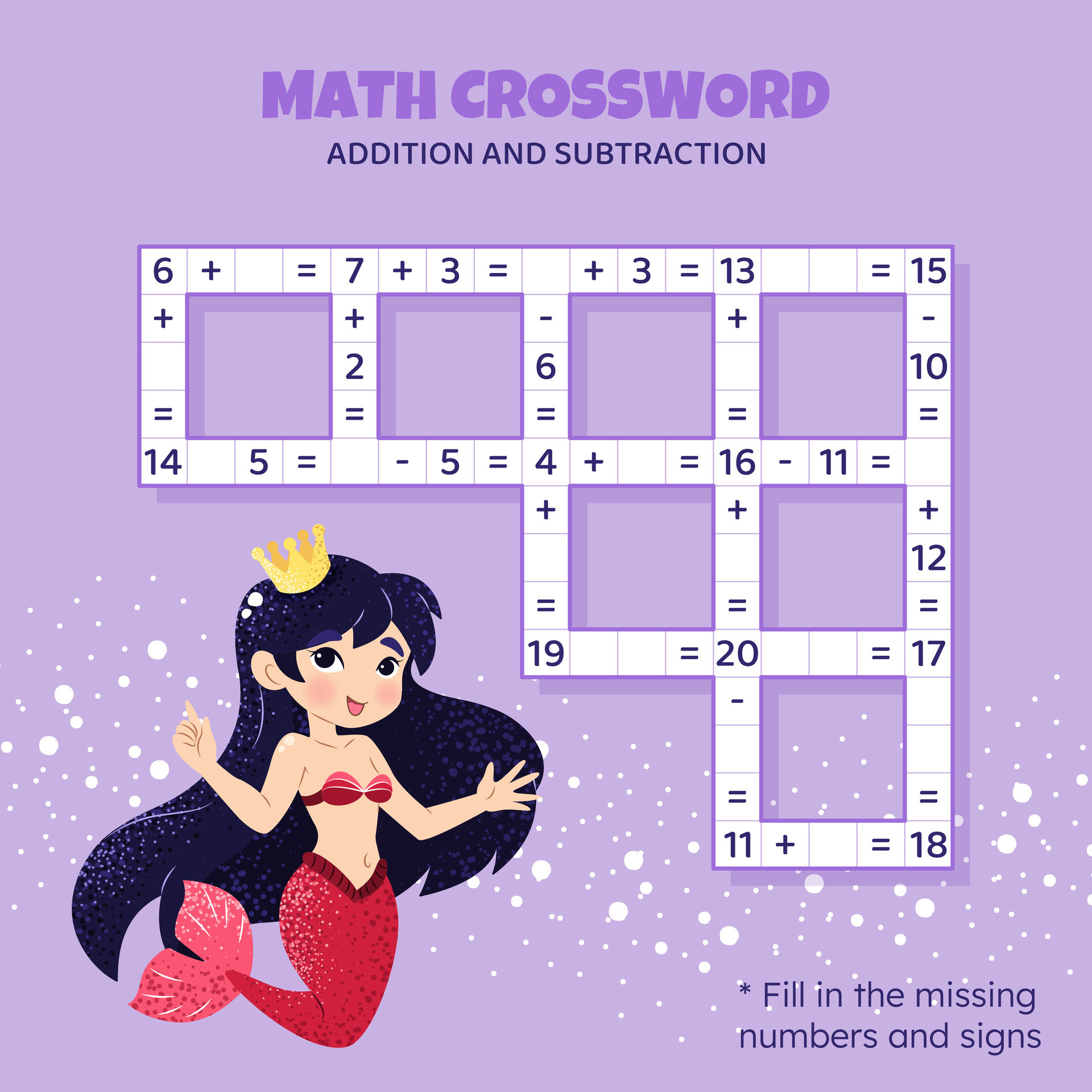 Math Crossword puzzle for kids Addition and subtraction Counting up