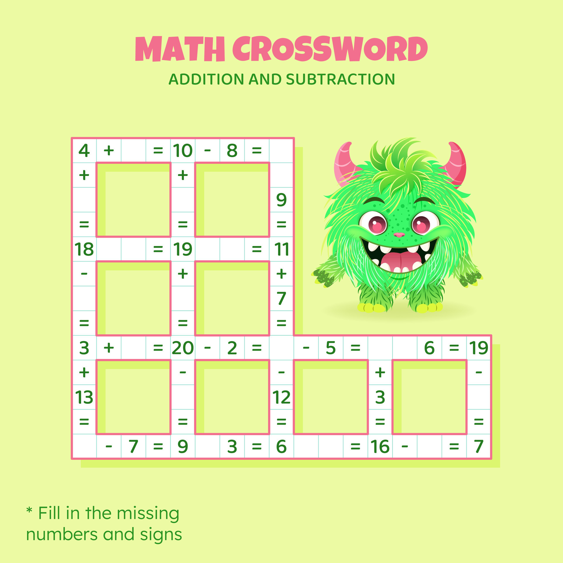 Math Crossword puzzle for kids Addition and subtraction Counting up