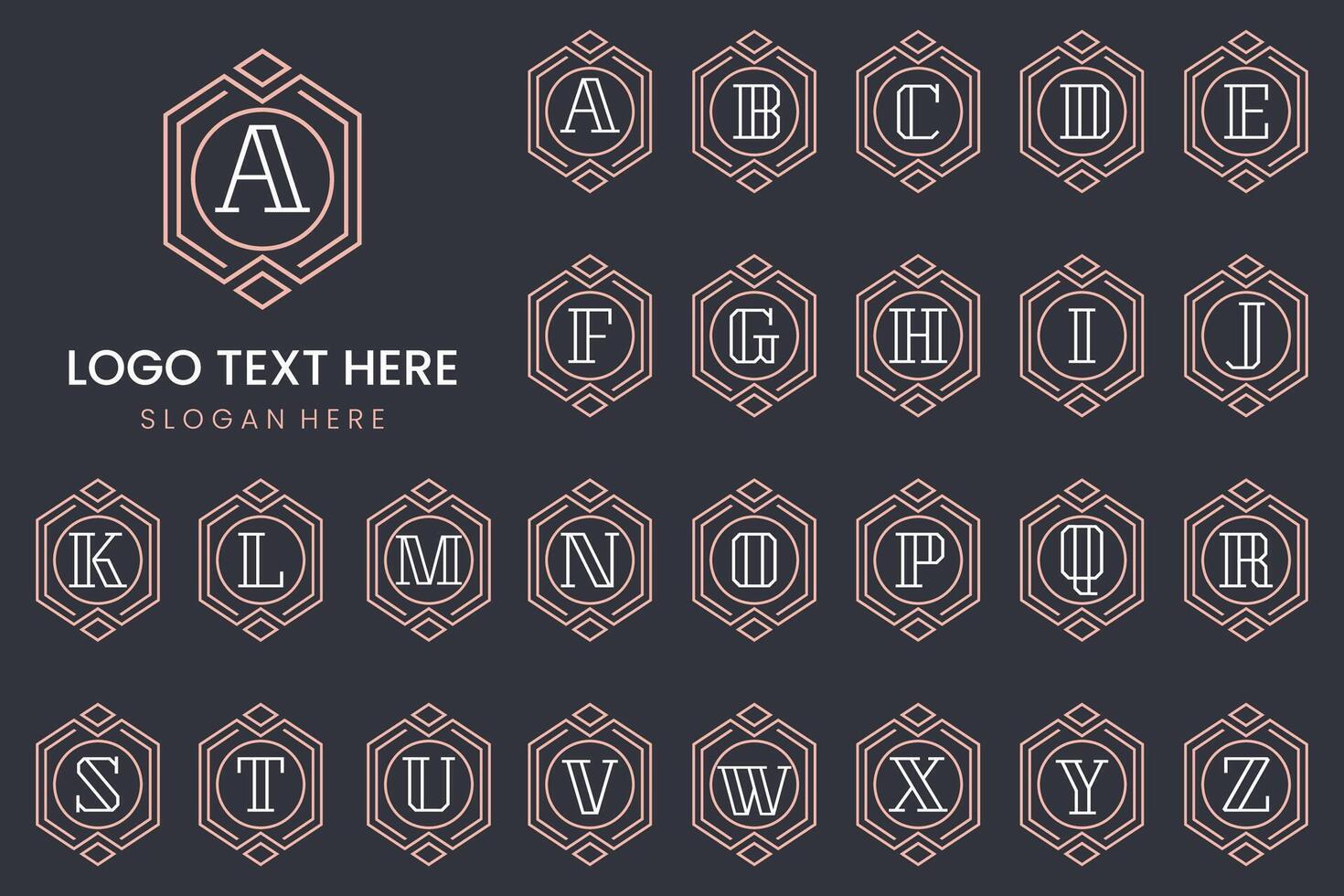 Luxurious ornamental logo with logos starting with the letters a to z vector