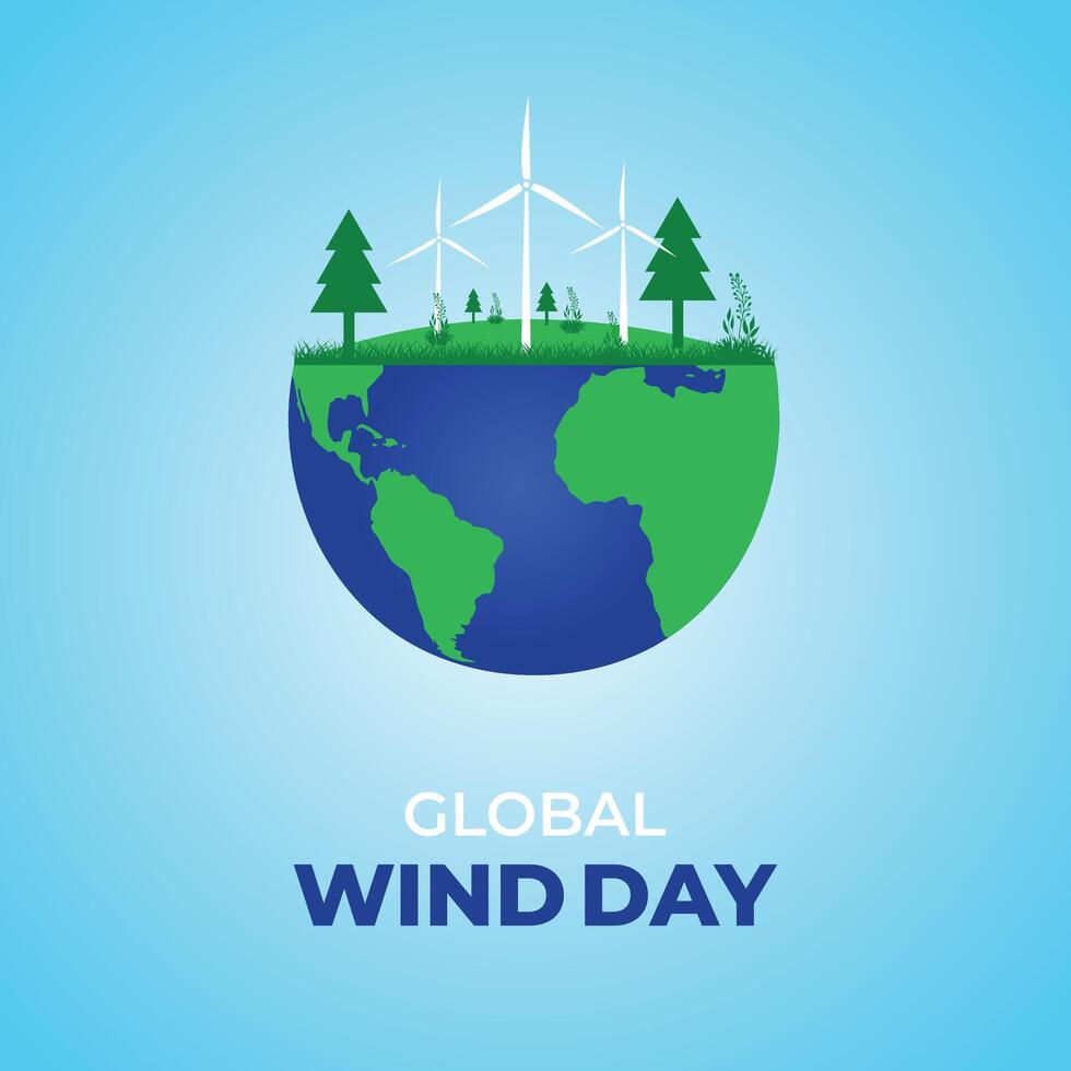 Global Wind Day. 15 June. Template for background with banner, poster and card. flat illustration. Flat Design. vector