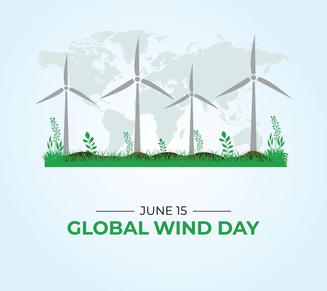 Global Wind Day. 15 June. Template for background with banner, poster and card. flat illustration. Flat Design. vector