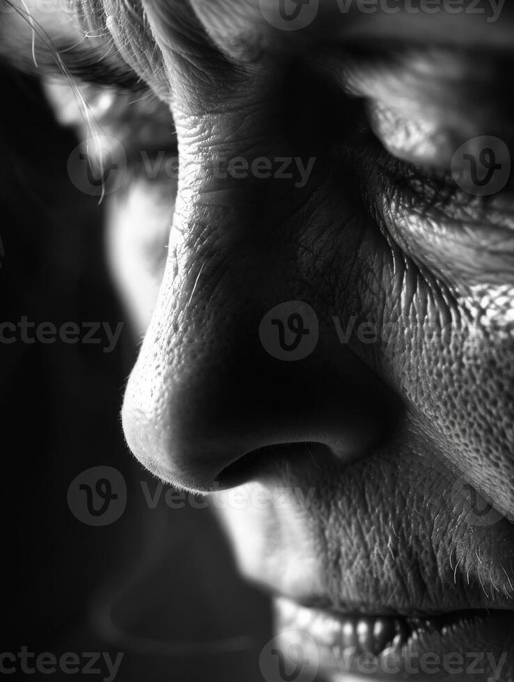 a black and white photo of a woman s face with her eyes closed