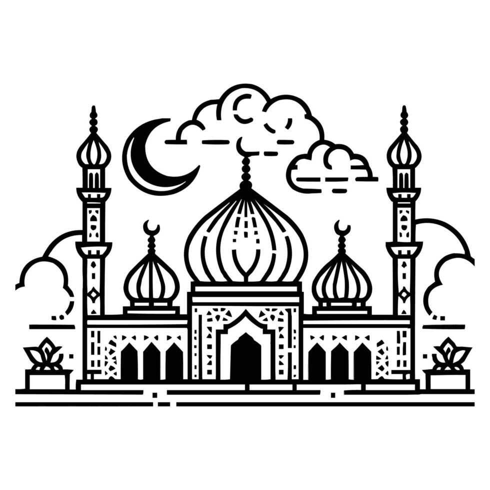 Islamic mosque illustration black silhouette line art icon vector