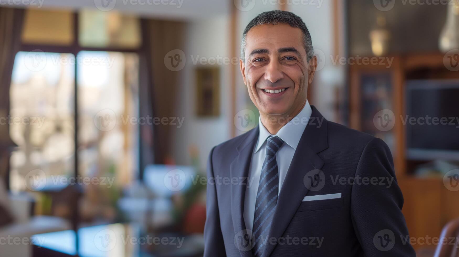 Professional Middle Eastern Man in a Suit, Confident Business Portrait in Modern Office Setting for Corporate Use photo