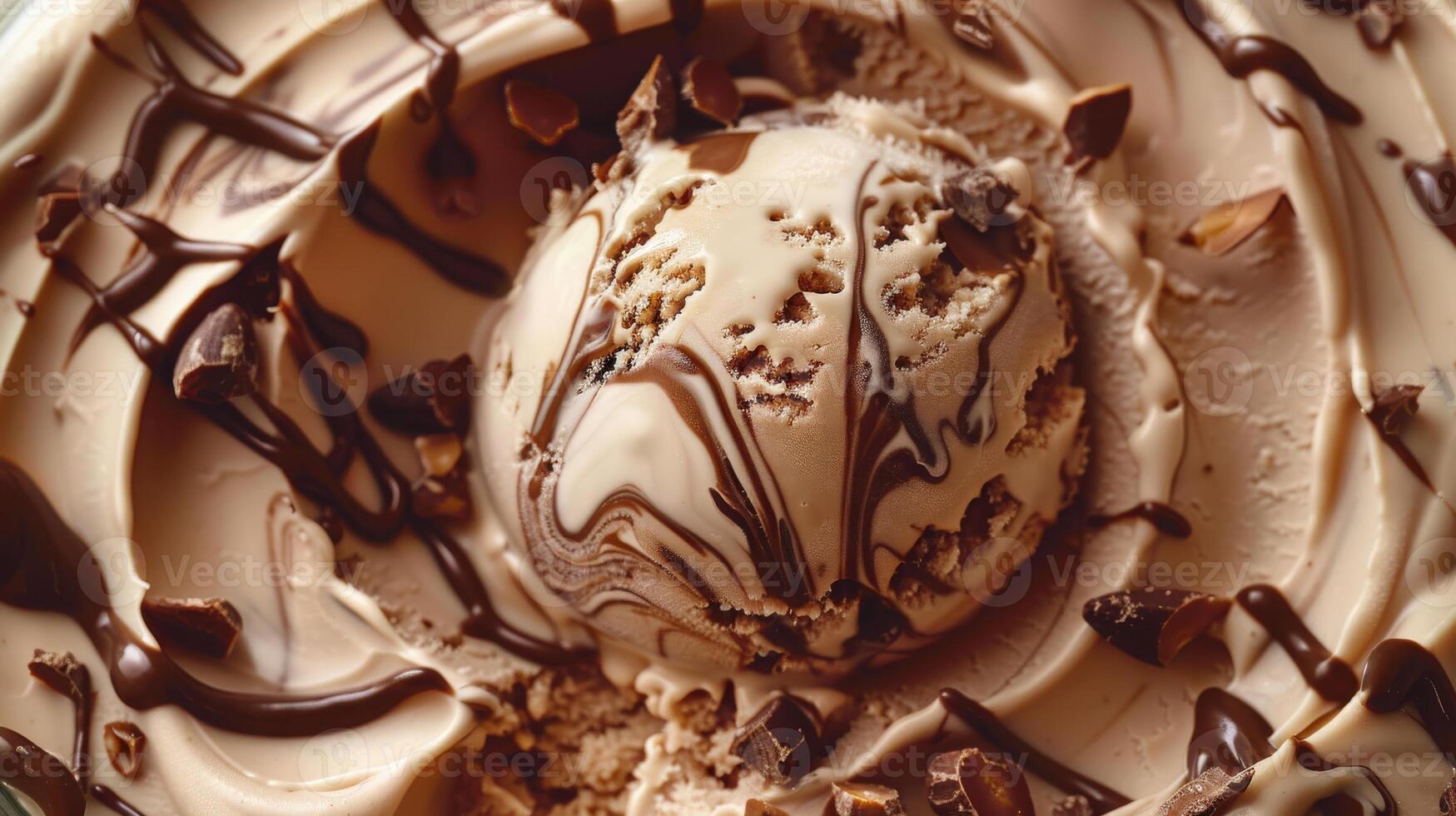 Closeup of a scoop of chocolate ice cream on a plate photo
