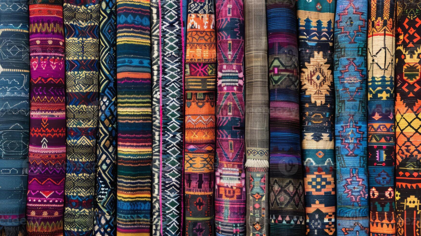 Colorful fabrics arranged in a row showcase creative arts photo