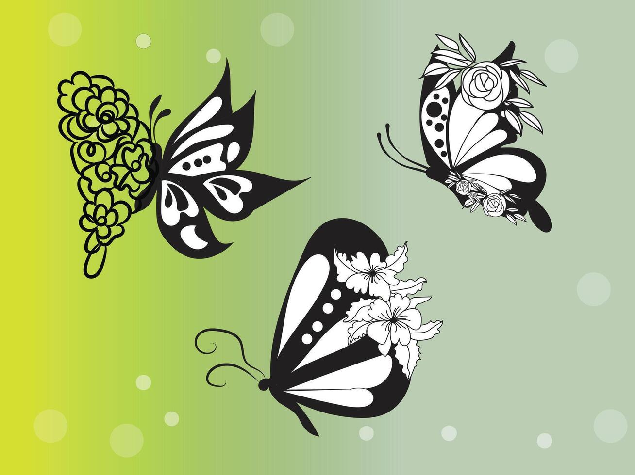 butterfly outline with linear flat details collection vector