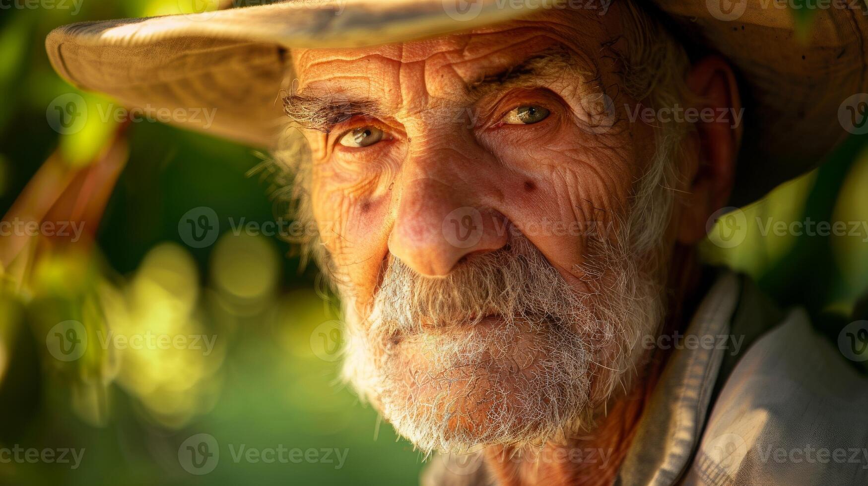 an older man with a beard and hat is looking at the camera photo