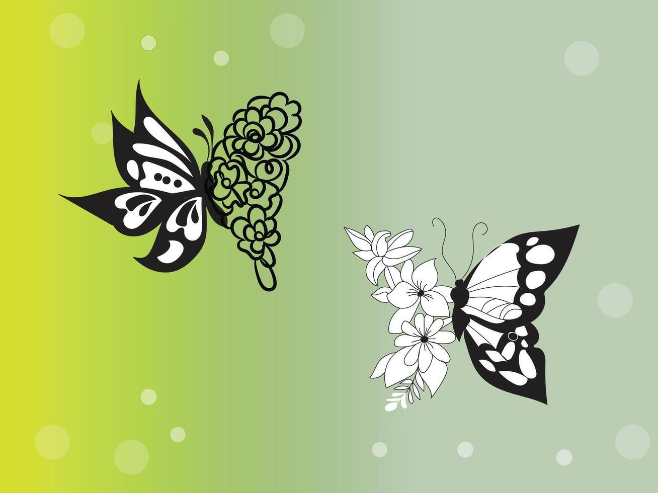 butterfly outline with linear flat details collection vector