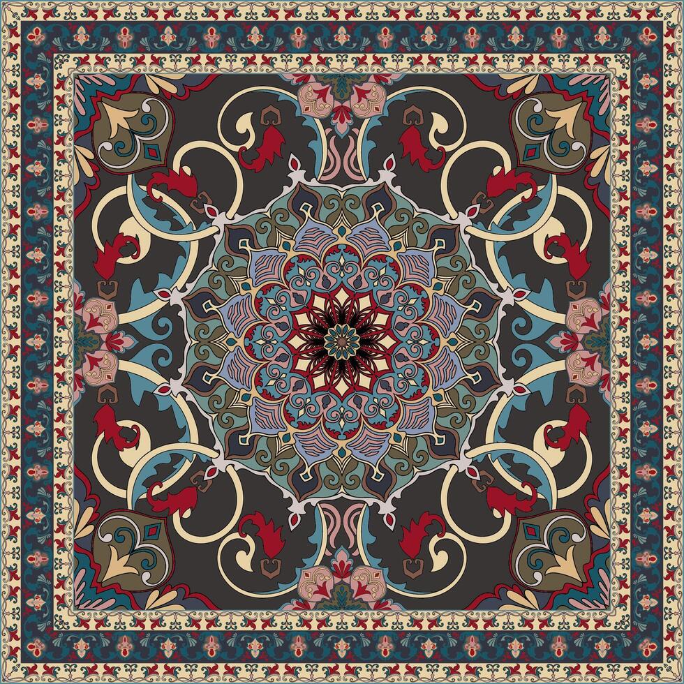 Prayer mat, rolled flower shape, mandala, handkerchief, printed cloth pattern square cloth illustration for printing vector
