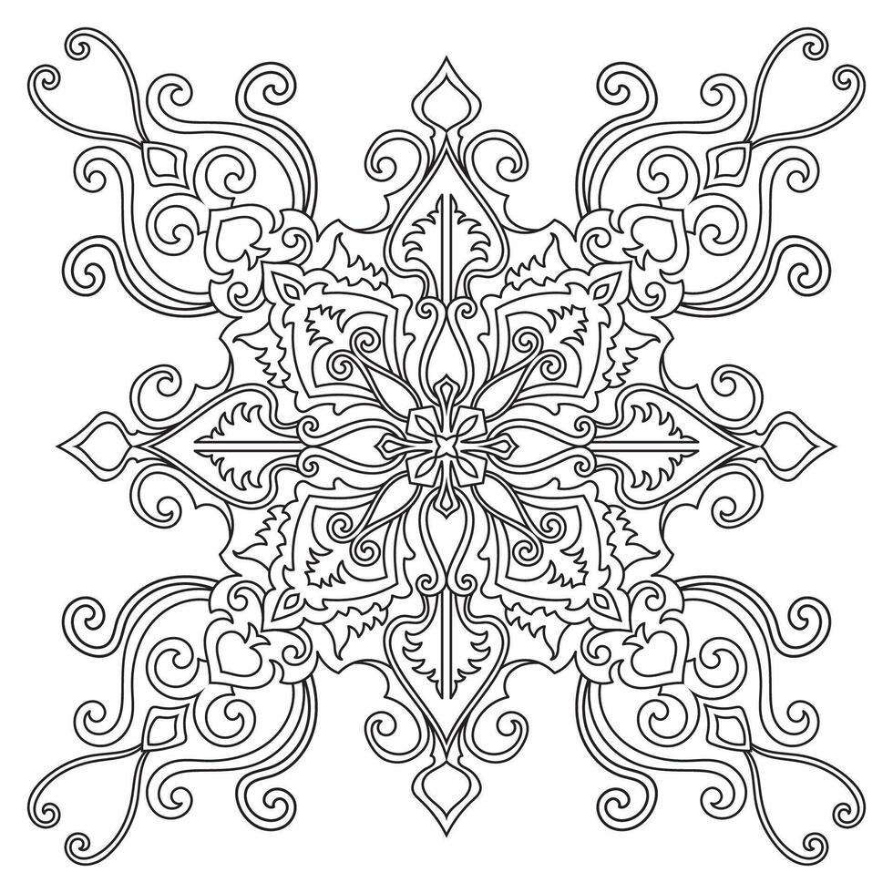 Abstract flower, mandala, black lines of ethnic tribal floral pattern. On a white background, vector