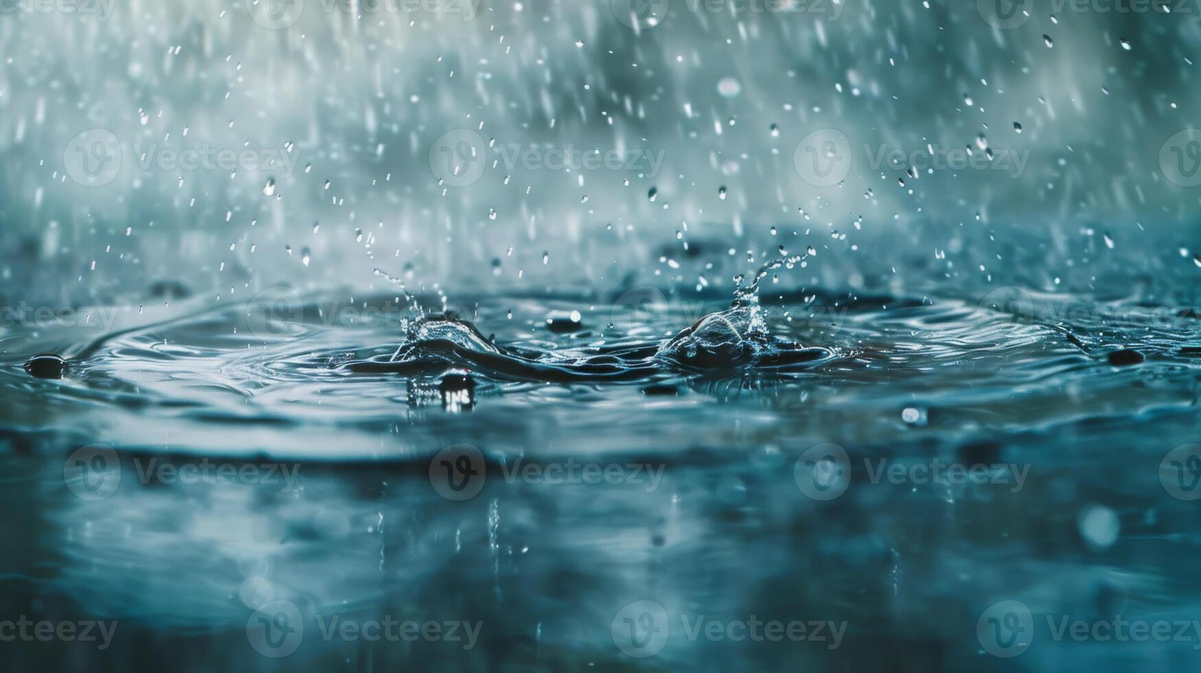 A drop of rain merges with water, creating ripples in the natural landscape photo