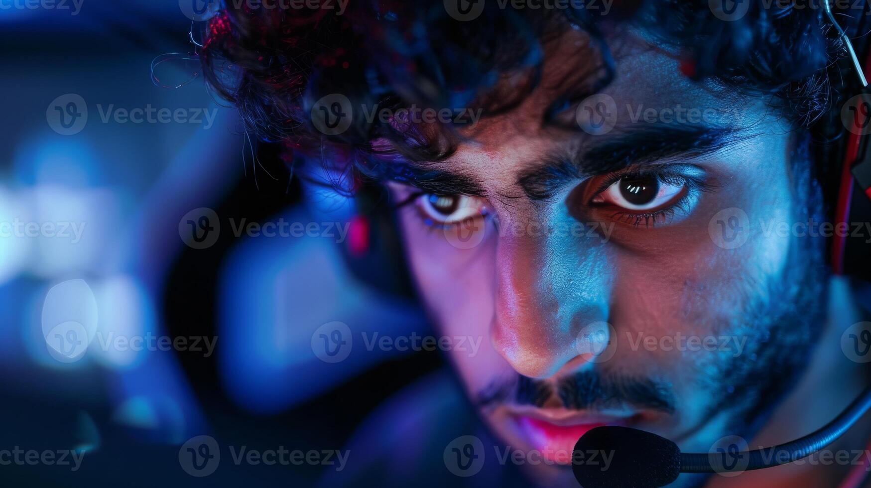 a close up of a man wearing headphones and a microphone photo
