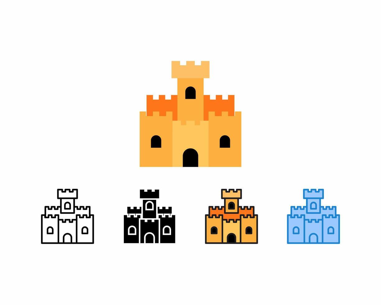 Sand castle icons .set of 5 icons, line, outline, glyph, filled line, flat color and blue color. Editable strokes and pixel perfect. Can be used for digital products, prints, etc. vector