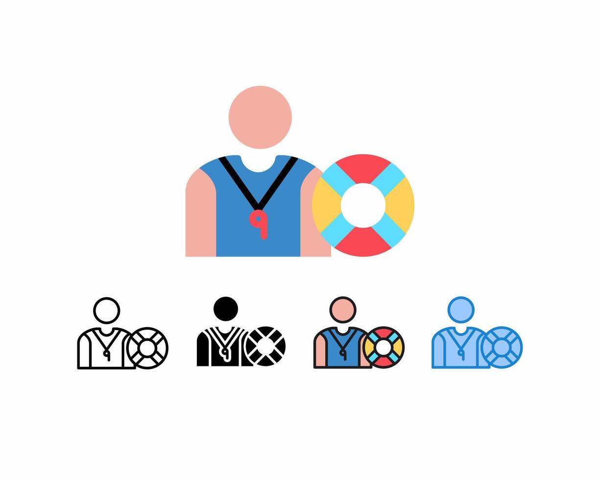 Life guard icon.set 5 icon design,line, outline, glyph, filled line, flat color, and blue color.Editable strokes and pixel perfect.Can be used for digital products, prints etc. vector