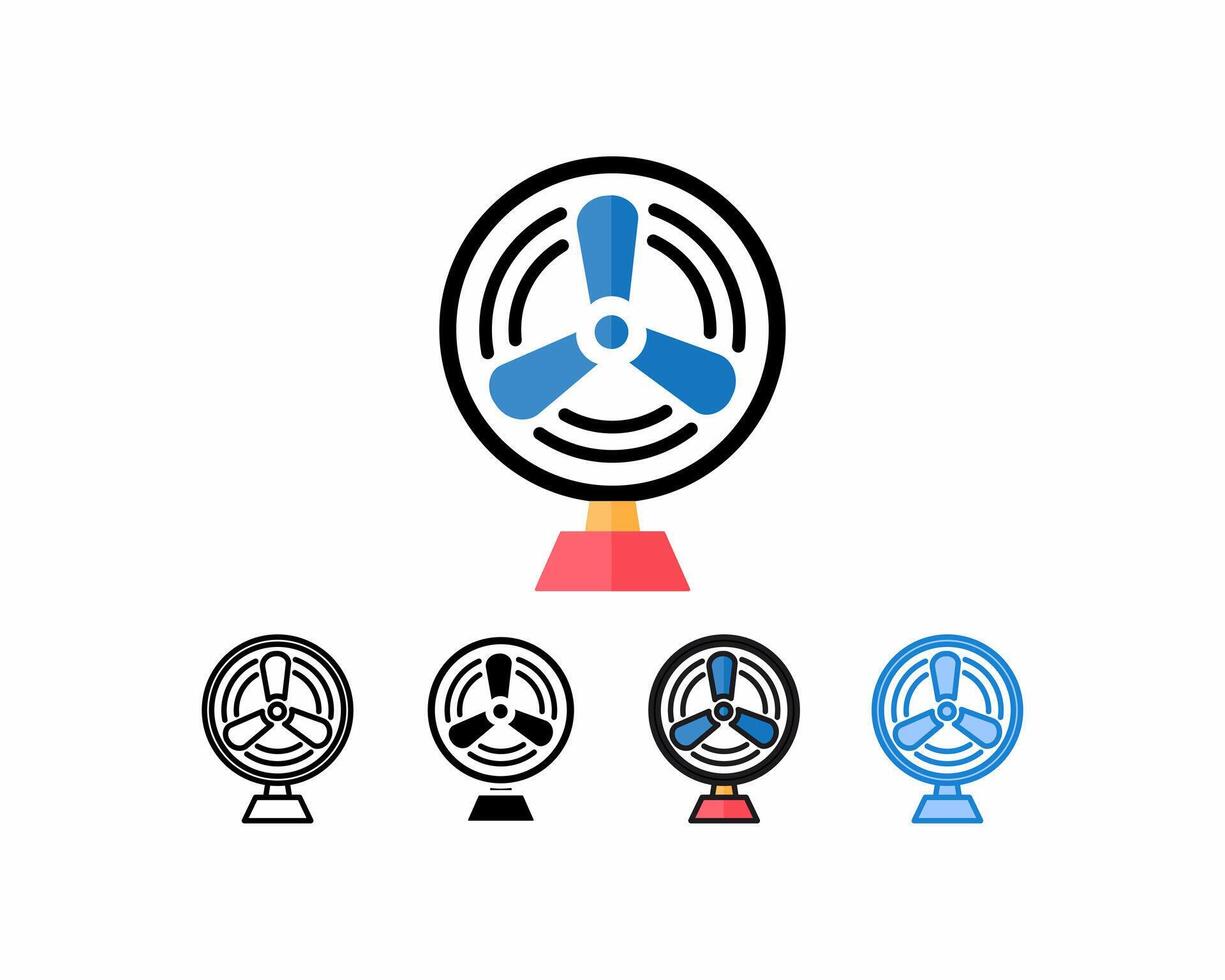 Electric Fan Icon.set of 5 table fan icons, line, outline, glyph, filled line, flat color and blue color. Editable strokes and perfect pixels. Can be used for digital products, prints, etc. vector