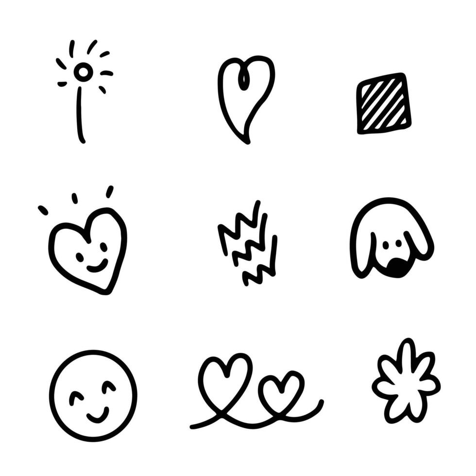 Doodle hand drawn. Element of animal, star, sparkle, heart and music. Cute stuff for illustration. vector