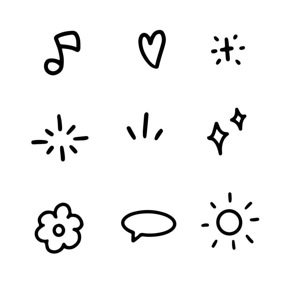 Doodle hand drawn. Element of animal, star, sparkle, heart and music. Cute stuff for illustration. vector