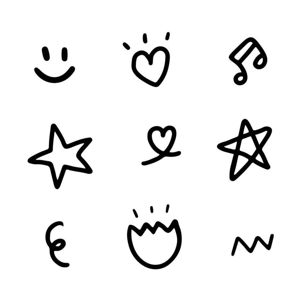 Doodle hand drawn. Element of animal, star, sparkle, heart and music. Cute stuff for illustration. vector