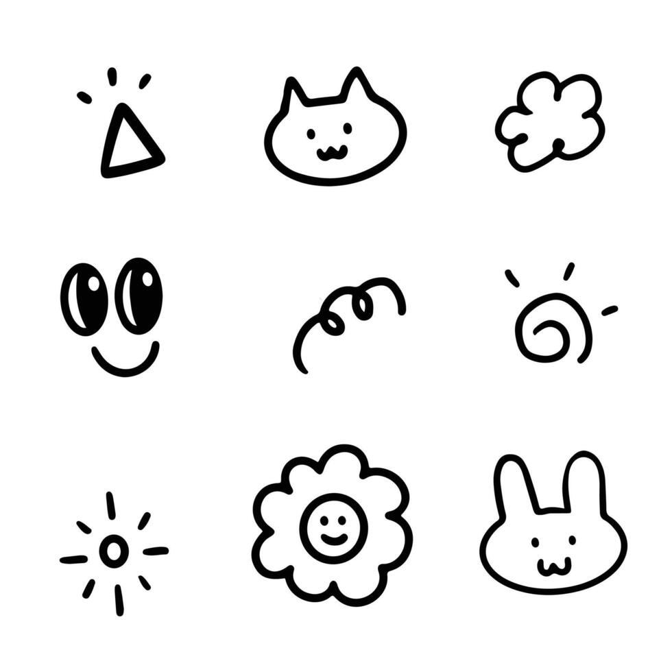 Doodle hand drawn. Element of animal, star, sparkle, heart and music. Cute stuff for illustration. vector